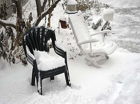 Chairs under snow